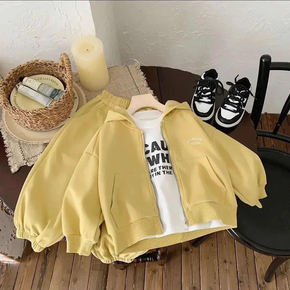 High Quality Children's Composite Cotton Set 2026 Spring Autumn New Korean Girl Boys Letter Baby Casual Hooded Sports 2pcs Set