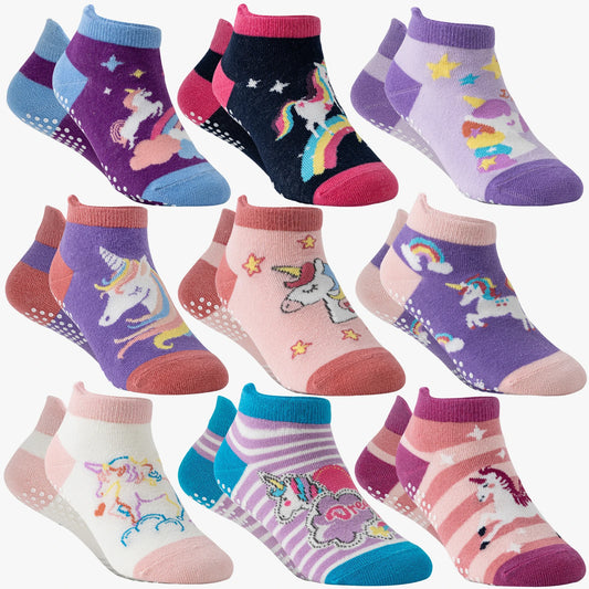 9 Pairs Of Baby Girls Toddlers Grips Socks Kids Non Slip Anti Skid Ankle Car Cotton No Show Socks With Grippers Gift Socks
