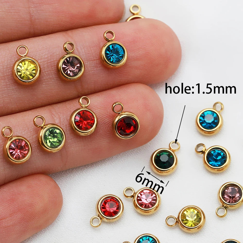 20pcs 6mm Stainless Steel Rhinestone Beads Gold Color Crystal Charms Pendants for Necklace Bracelet Jewelry Making Charm DIY