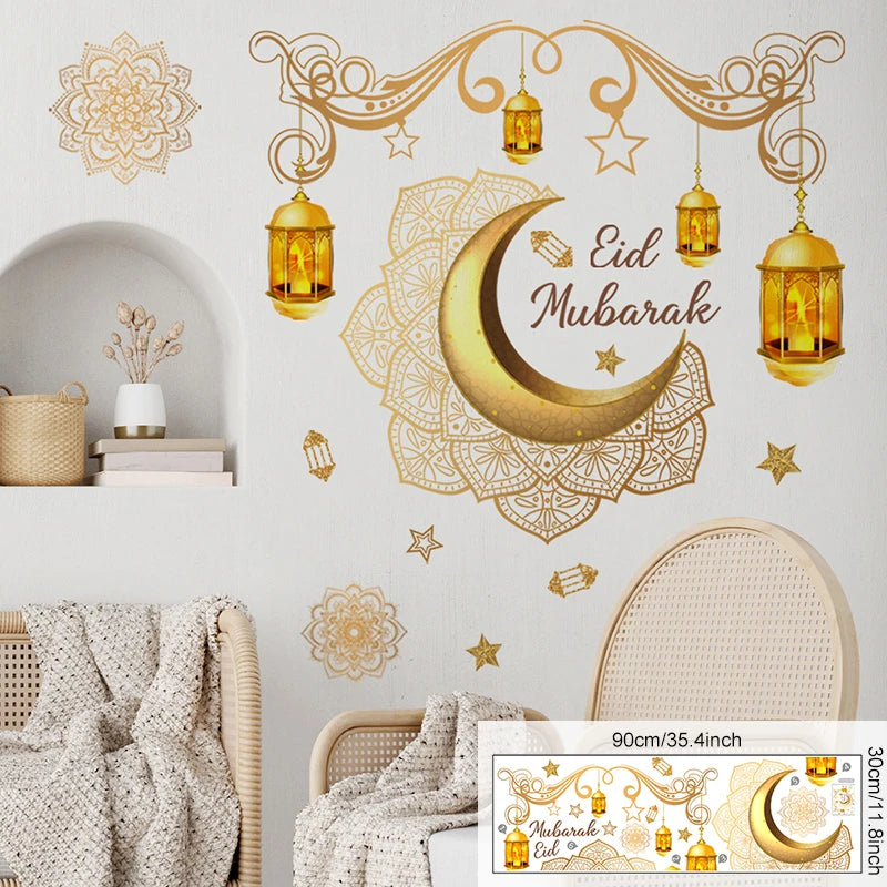 Eid Mubarak Wall Stickers Moon Star Lantern Ramadan Kareem Wall Decals Muslim Islamic Window Sticker Decorations for Home 2026