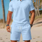Summer Casual Versatile Fashion Short-Sleeved Button-Down Polo Shirt And Breathable Mesh Shorts Set for Men Plus Size