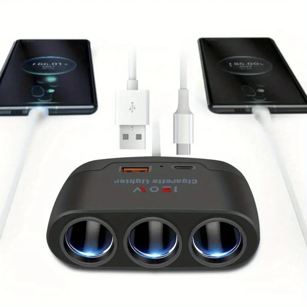 120W 3 In 1 Fast Charge Car Mobile Phone Charger Cigarette Lighter Adapter Fast Charging Plug Phone Power Adapter For Car DVR GP