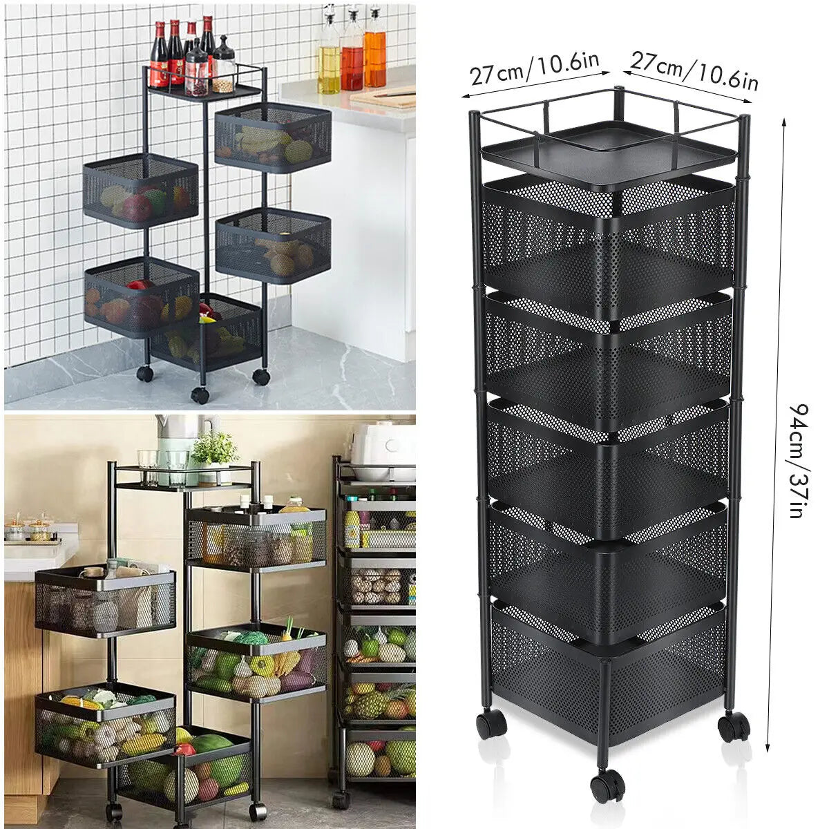 6 Tier Rotating Storage Shelves Rack,Kitchen Vegetable Storage Trolley,Vegetable Fruit Storage Basket Rack,5 Layer Kitchen Rotating Storage Rack,Vegetable Trolley,Potato Storage,Onion Storage