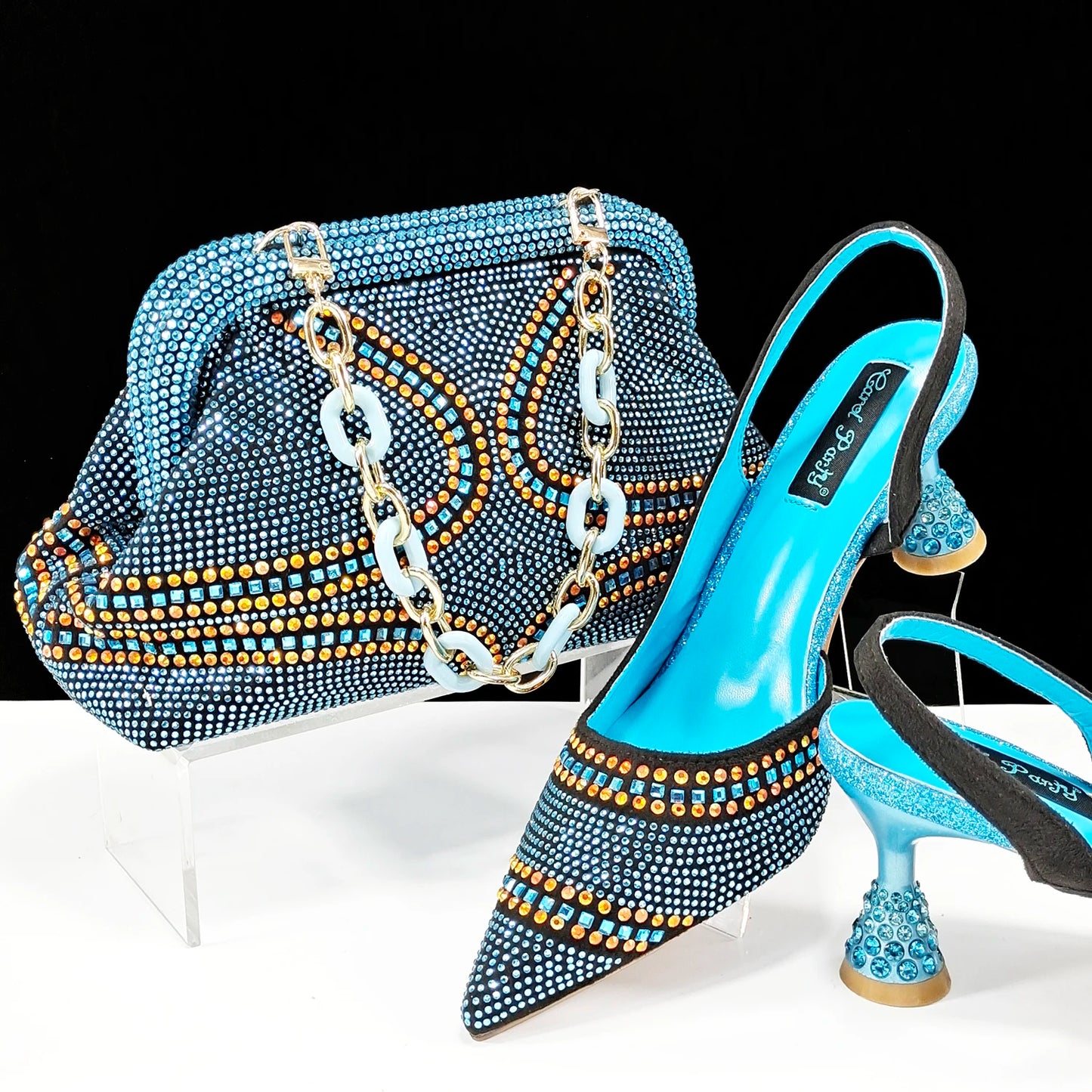 QSGFC New Italian Pumps and Bag To Party 2024 INS Style Pointed-Toe Rhinestone Elegant High Heels Champagne Wedge for Women
