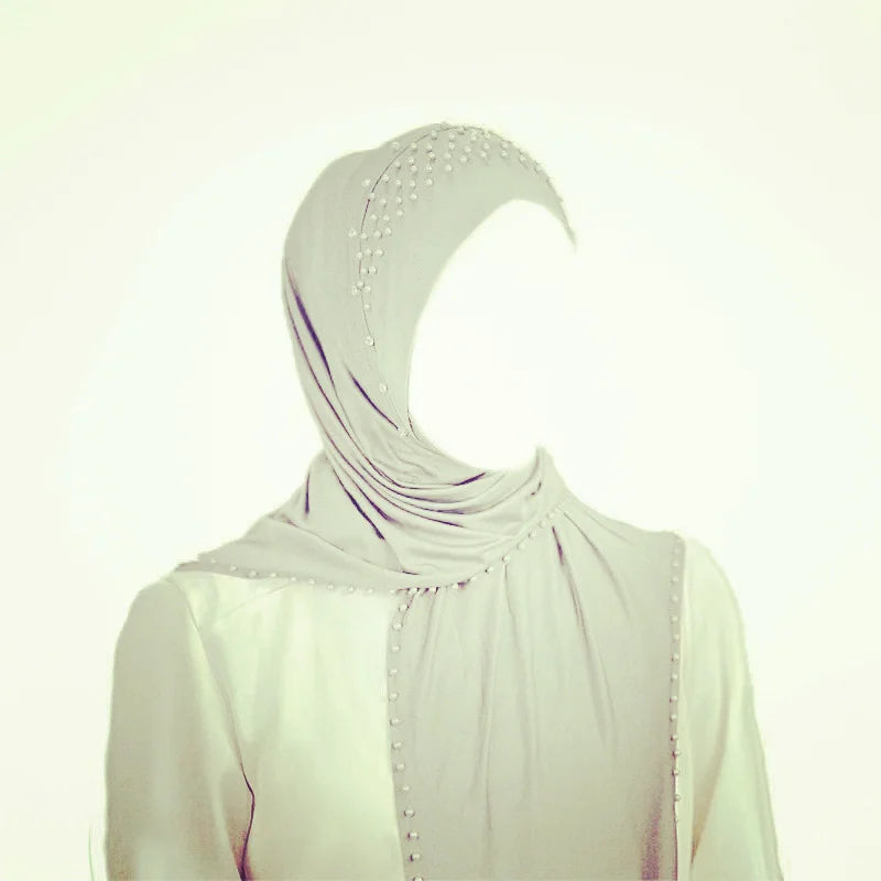 Convenient Instant Hijab Pullover Beaded Scarf Malay Shawl Women's Solid Color Headscarf (One Cap Gift)
