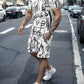 2025 Summer Men's Clothing Letter Print Short Sleeve Top Men's Elastic Waist Shorts 2-piece Set Plus Size T Shirts Shorts Set