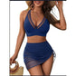 2025New Year's Fashion Swimwear Solid Color Sexy Mesh Patchwork Drawstring Two-Piece Swimsuit