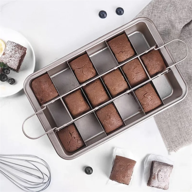 1pc Brownie Cake Pan With Dividers Stainless Steel Loaf Pan Non-Stick Square Lattice Muffin Baking Pan Blondie Bakeware