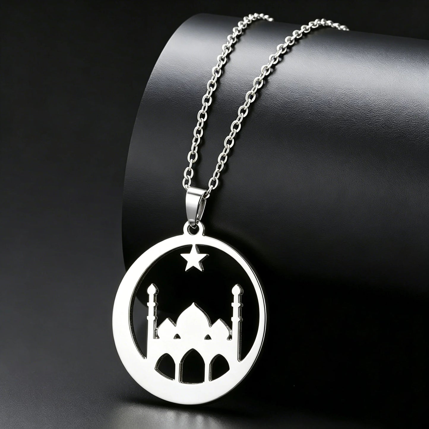 Mosque Crescent Star Necklace Stainless Steel Islamic Jewelry Muslim Eid Ramadan Pendant Gifts Her Minimalist Religious Neckwear