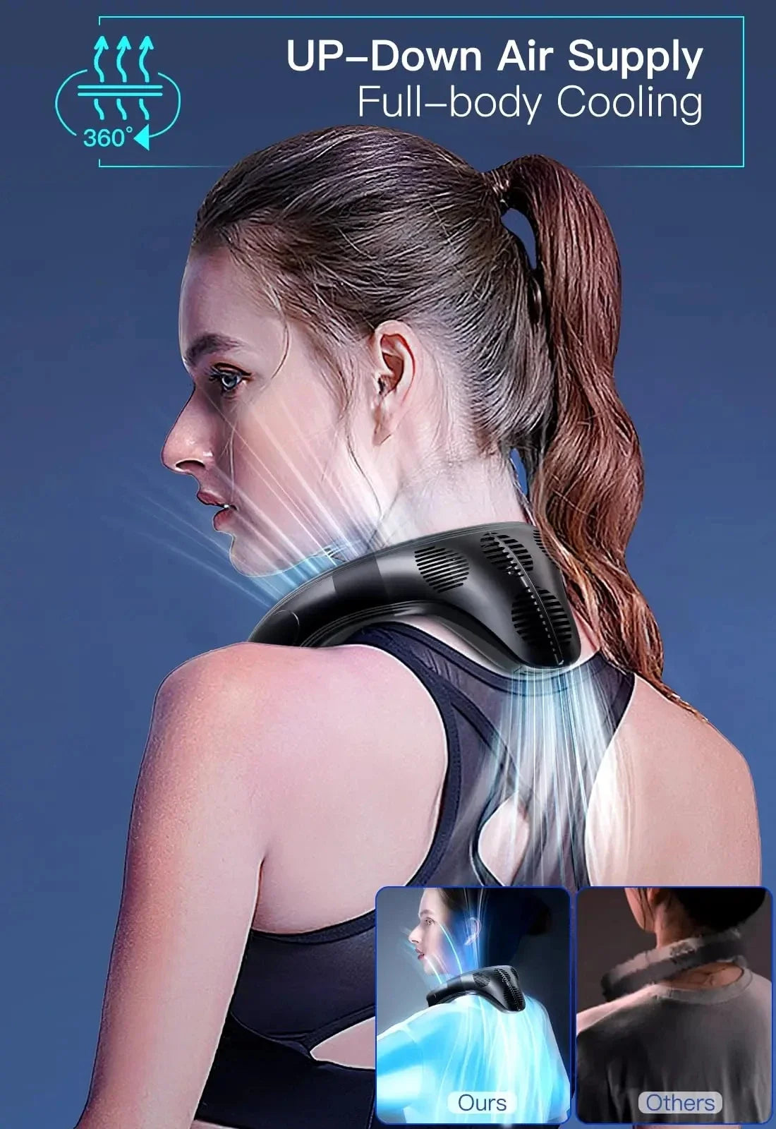 New Portable Neck Fan 5200mAh Neck Air Conditioner Rechargeable Semiconductor Cooling Fan Outdoor Personal Fan Wearable Cooler
