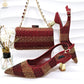 2026 Nigerian Women Heel Ladies Italian Luxury Design Green Shoes And Bag Set Decorated with Rhinestone Handbag Wedding Party