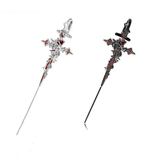 1PCS Retro Dark Gothic Punk Rose Cross Thorn Earring Unisex Piercing Ear Needle Earstuds Eardrop Jewelry