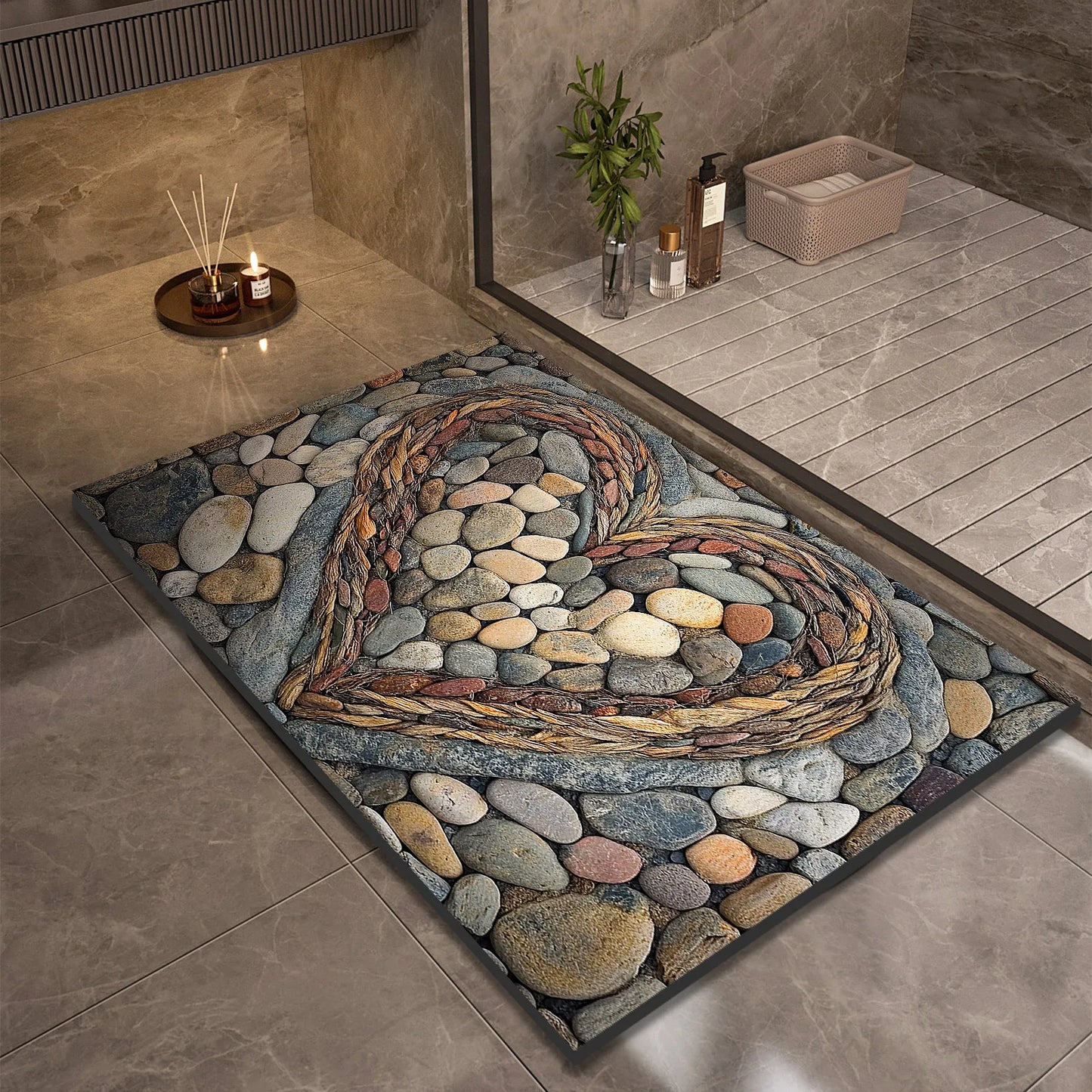 Stone Design Diatomite Bath Mat Bathroom Non-slip Shower Foot Mats Absorbent Quick Dry Toilet Rugs Carpet Doormat Washable