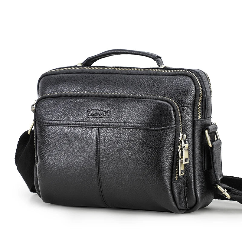 CONTACT'S Crazy Horse Leather Men Messenger Bag Vintage Man Crossbody Bag Handbags Large Capacity Male Shoulder Bags Bolsos