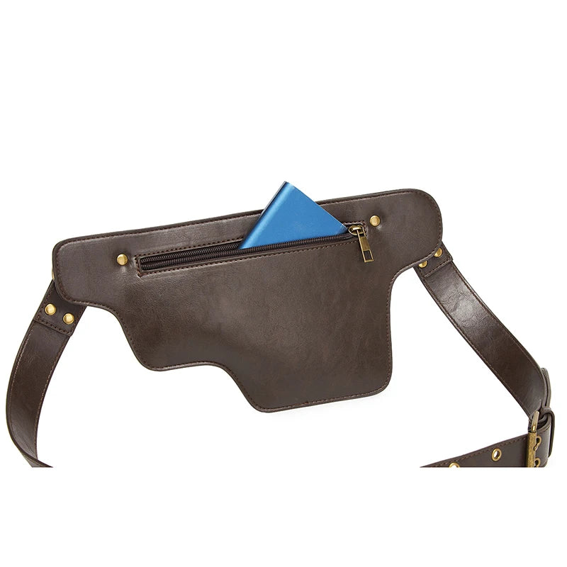 Medieval Punk Waist Bag PU Leather Retro Emboss Adjustable Outdoor Motorcycle Crossbody Pouch Casual Sports Portable Hip Bags