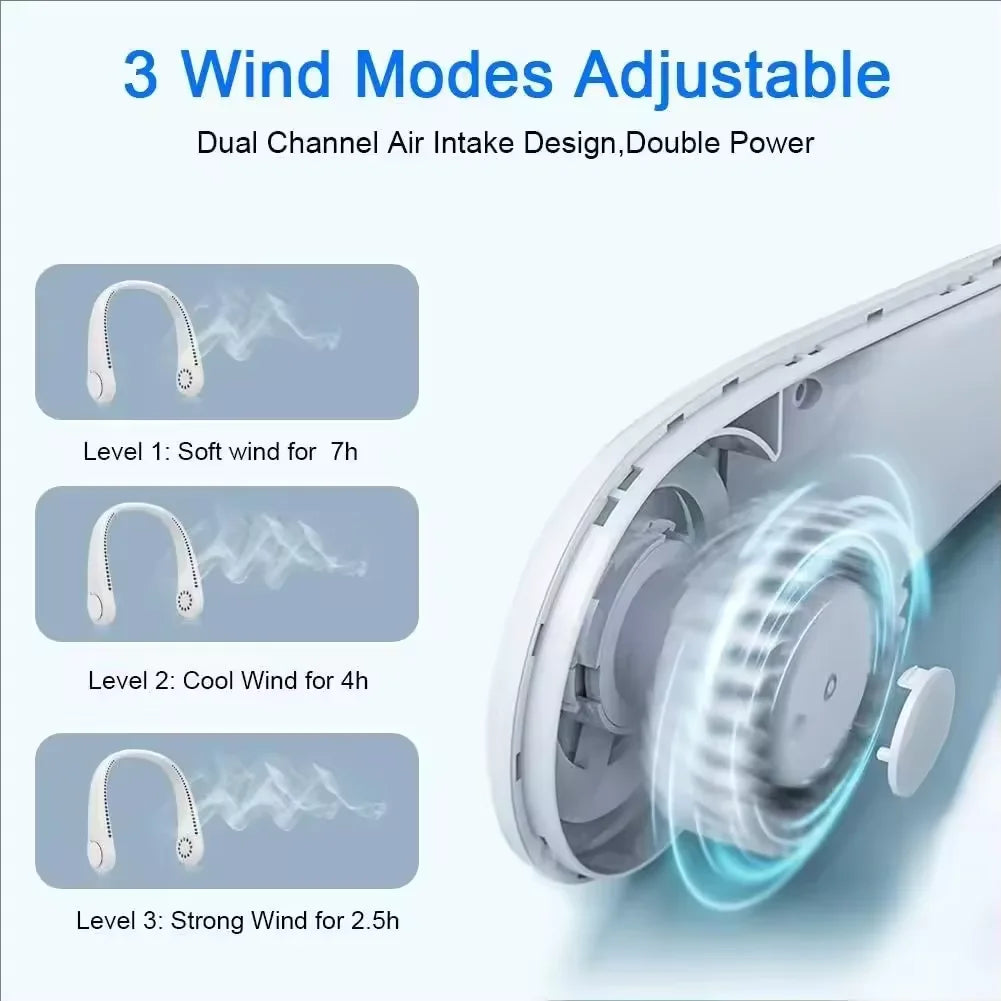 New Arrival Bladeless Hanging Neck Fan 3 Adjustable Speed USB Recharge Mini Portable Air Cooler Long Battery Life Outdoor Gym Su