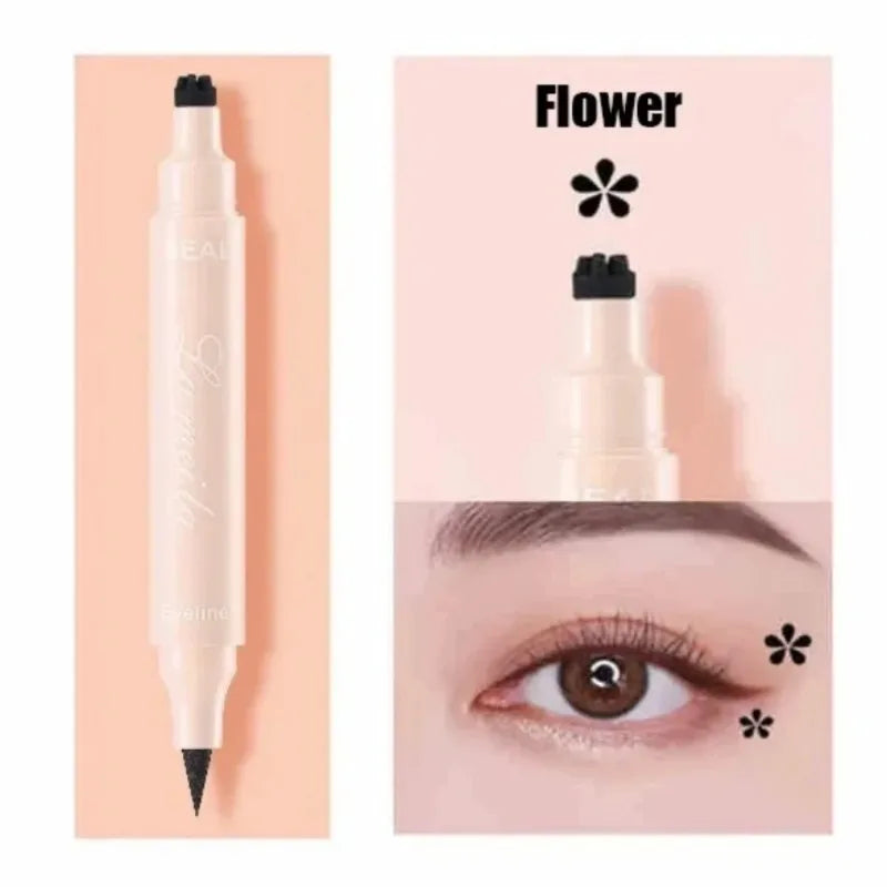 2 in 1 Black Eyeliner Stamp Waterproof Sweat-proof Dual-ended Liquid Eyeliner Quick Dry Easy Applying Eyeliner Pen Lazy Makeup