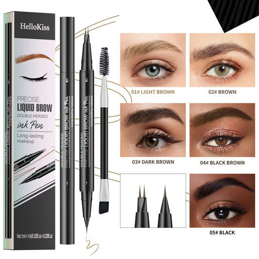 Waterproof Eyebrow Pen, Microblading Eyebrow Pencil With 4 Split Head, Natural Looking Brows Makeup ( 5 Colors)