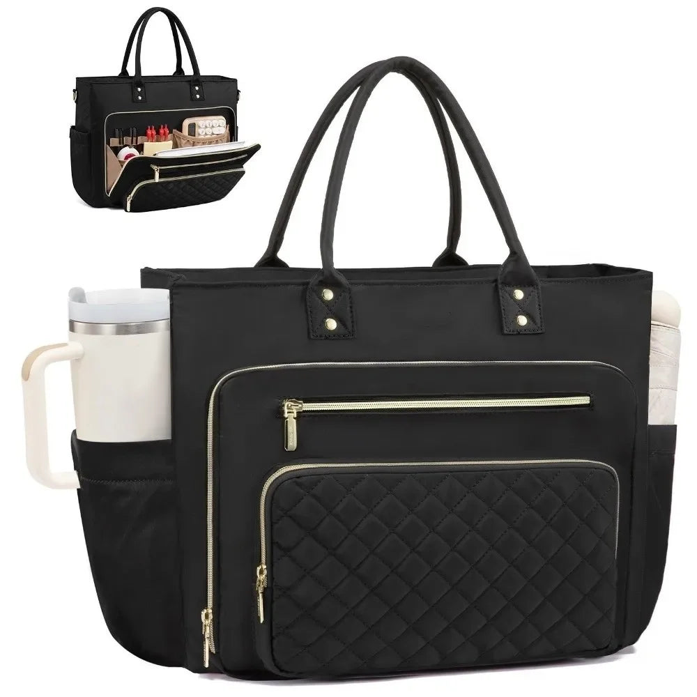 Large Capacity Tote Bag for Women Multi-Pocket Water-resistant Work Briefcase Professional Lightweight Quilted Shoulder Bag