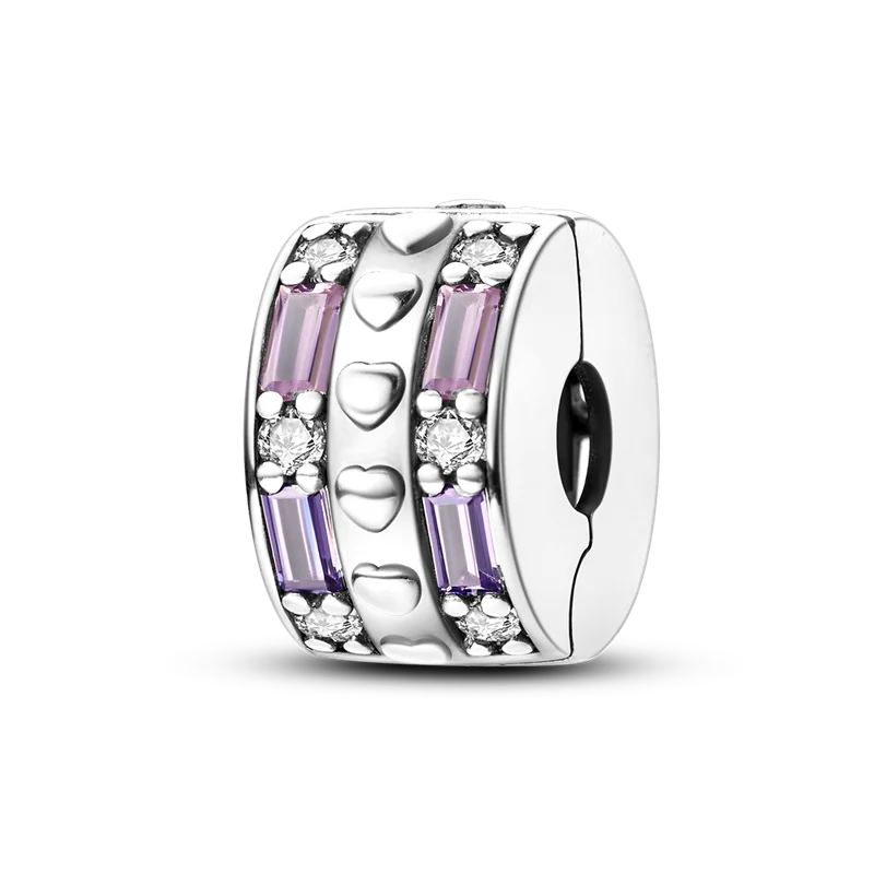 Silver Clasp 925 Sterling Silver CZ Pave Clip Charms Daisy Beads Stopper Safety Chain Fit Original Bangle Bracelet Jewelry Clips