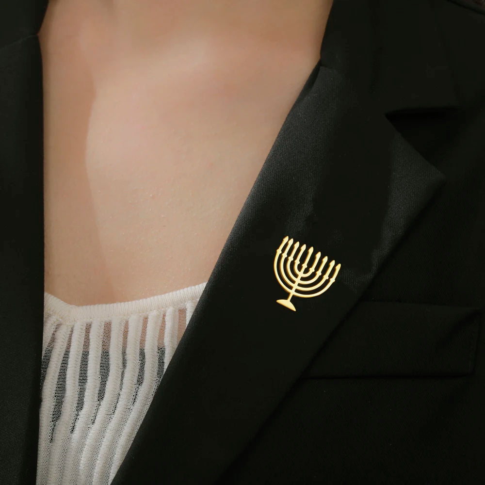 Dawapara Hebrew Letter Chai Brooch Star of David Menorah Jewish Symbol Lapel Pins Hanukkah Gift Stainless Steel Jewelry