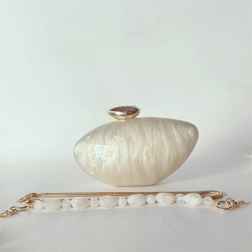 Shell Brand Pearl Brown Marble Acrylic Box Clutches Evening Bag Wedding Party  Female Mini Purse Evening Female Bridal Handbag