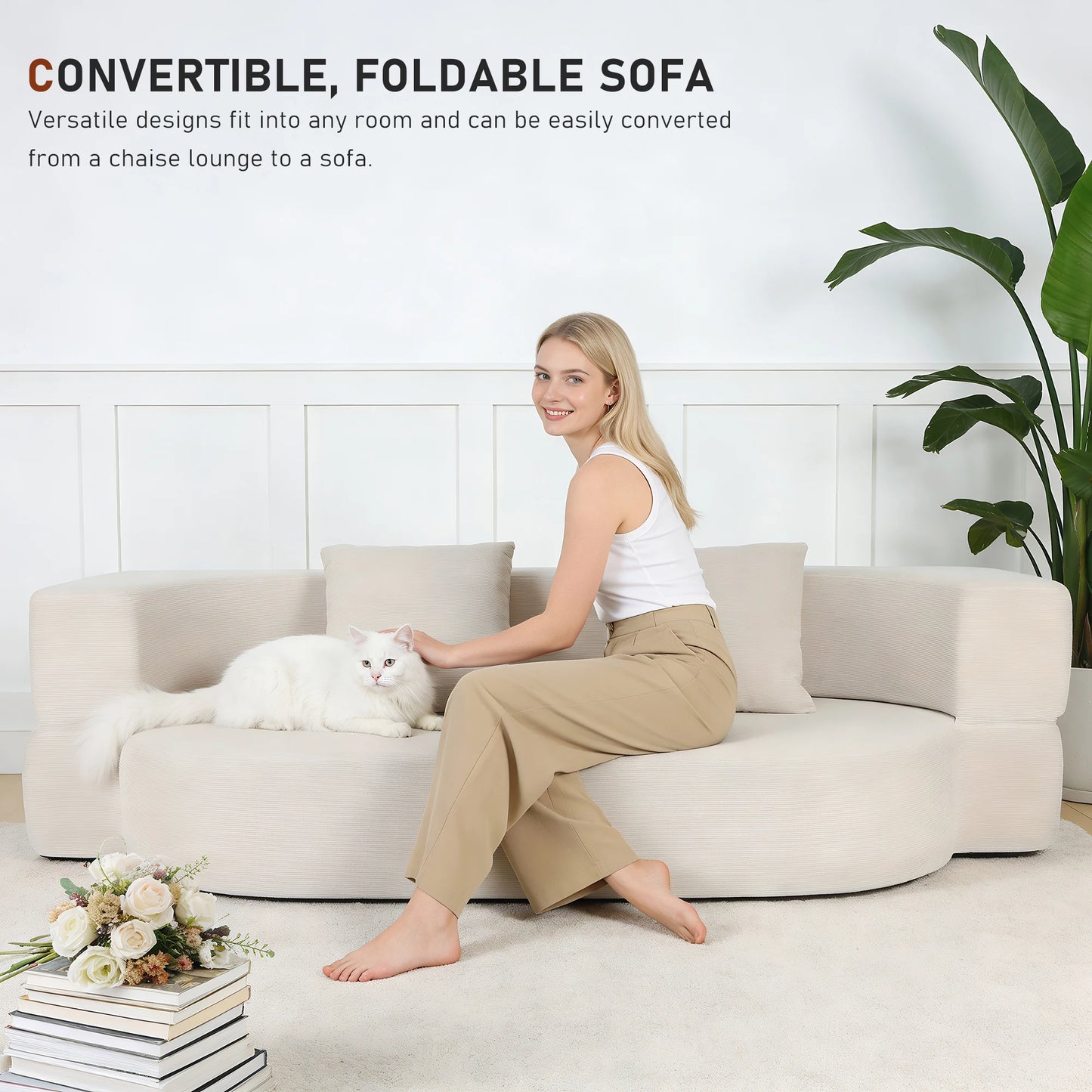 Folding Sofa Bed, Convertible Futon Sleeper Bed, 2-in-1 Foldable Floor Mattress, Breathable High-Density Foam Lazy Couch, Twin Size Comfy Lounge Chair with 2 Pillows
