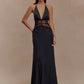 Mozision Summer Backless Sexy Maxi Dress Women Gown Patchwork Lace Halter Deep V Neck Sleeveless High Waist Elegant Long Dress
