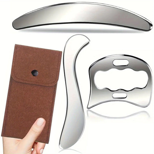 3 in 1 Stainless Steel Gua Sha Massage Tools-Scraping Massage Tools Muscle Scraper Tool for Back,Arms Derma Edge Massage Tool