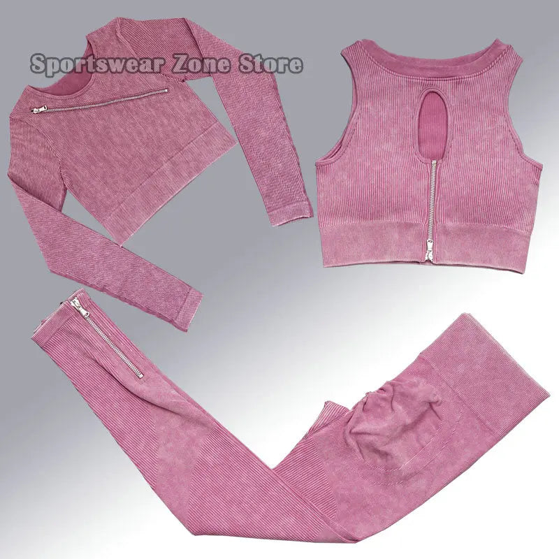 Yoga Suit High Waist Leggings Running Training Tights Sports Outfits Long Sleeve Crop Top Bra Seamless Fitenss Set Fitness Wear