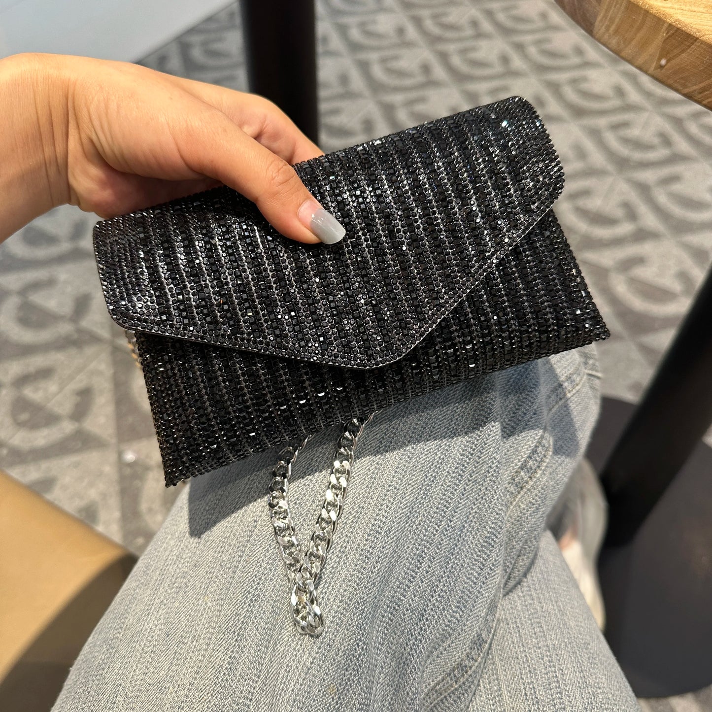 JIOMAY New Rhinestone Bag for Women Shiny Mini Silver Clutch Bag Girls Chain Crossbody Bag Wholesals Items For Small Business