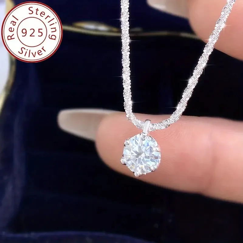 LOUTF 1CT Sparkling Luxury Moissanite Diamond White Pendant Necklace for Women 925 Sterling Silver High Quality Fine Jewelry