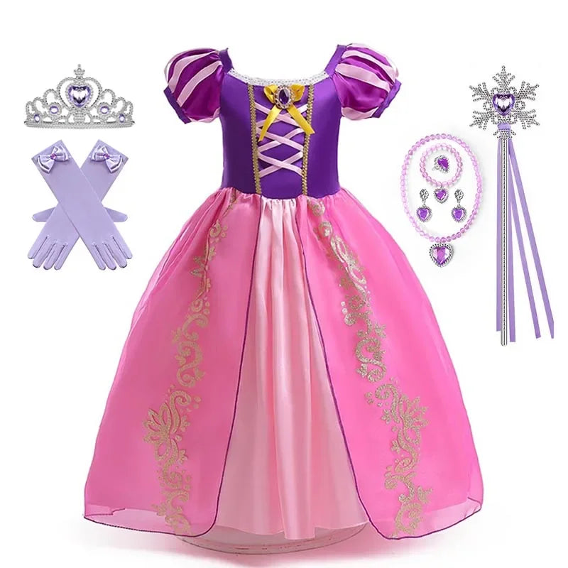 Girls Princess Dress Kids Birthday Cosplay Cinderella Snow White Aurora Rapunzel Halloween Costume Children Party Dresses