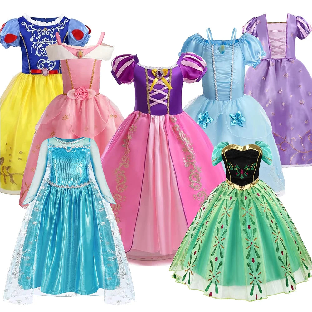 Girls Princess Dress Kids Birthday Cosplay Cinderella Snow White Aurora Rapunzel Halloween Costume Children Party Dresses