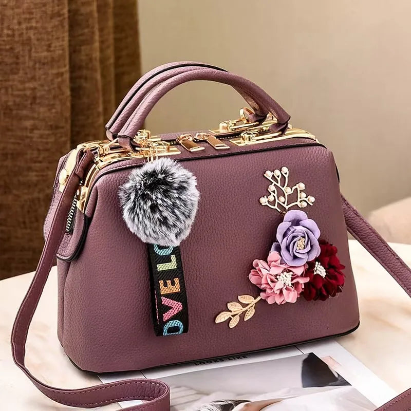 High-End Embroidered Soft Leather Women's Bag Large Capacity Commuter Contrast Color Small Square Bag Cloud Pattern Daily Use