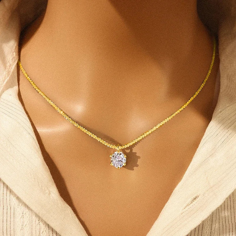 LOUTF 1CT Sparkling Luxury Moissanite Diamond White Pendant Necklace for Women 925 Sterling Silver High Quality Fine Jewelry