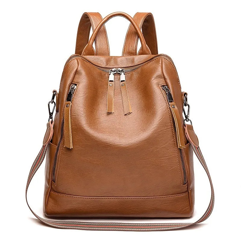 Women's Lightweight Leather Backpack Spring 2026 Commuter Bag Urban Minimalist Style Synthetic Leather Floral Embossed