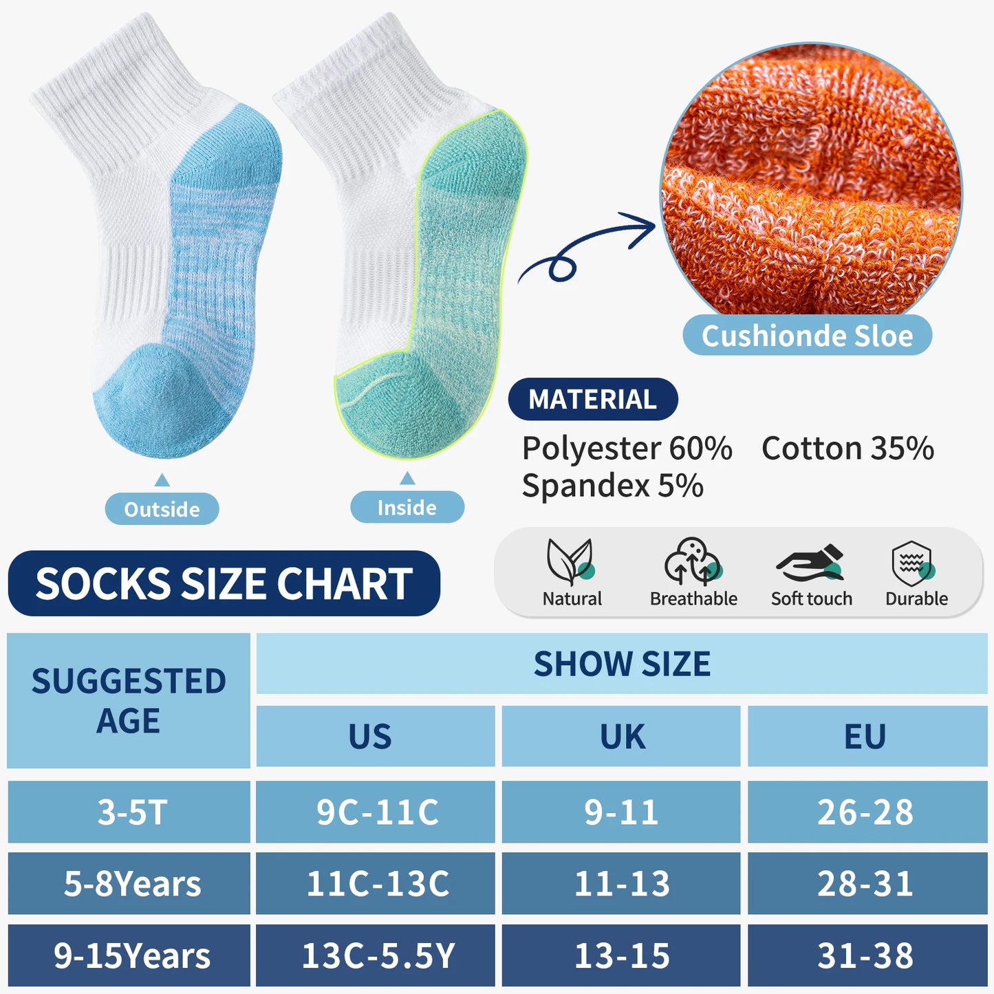 12 Pairs Toddler Kids Boys&Girls Cushion Socks Athletic Basketball Sport Youth Crew Soft Breathable Socks For Outdoor(1-15 Years Old)