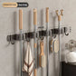 Stainless Steel Mop Broom Holder Wall Mounted No-Drilling Self Adhesive Heavy Duty Utility Storage Rack Garage Garden Organizer