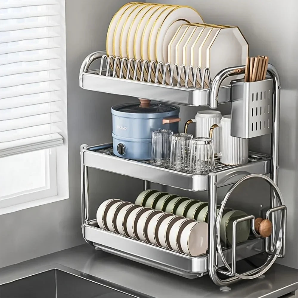 New C Type Dish Drying Rack 304 Stainless Steel Rustproof Kitchen Organizer Rack Bowl Drain Rack Kitchen Storage Shelf