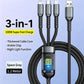 3-In-1 Super Fast Charging Cable, 3-In-1 Charging Cable With Transparent Illuminated Braided Nylon Wire, Fast Charging Data