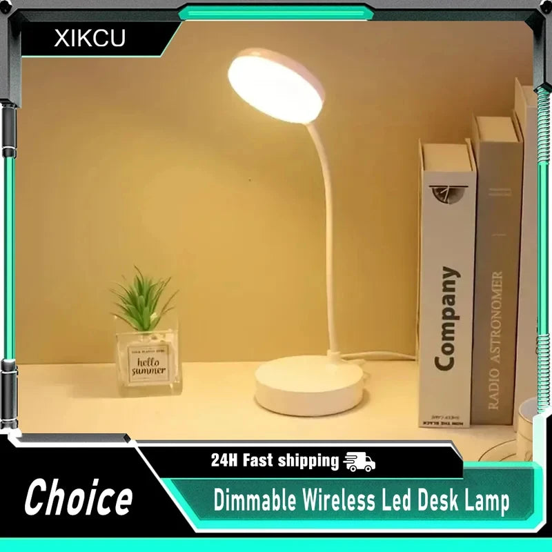 3-Level Dimmable Wireless LED Desk Lamp, Plug-in Powered Touch Control Table Lamp. Portable Night Light for Bedroom, Study Room,