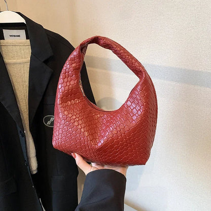 Retro Casual Versatile PU Leather Tote Bag,Fashion Woven Embossed Shoulder Bags ,Knotted Decorative Hobo Bag,Pleated Cloud Bag