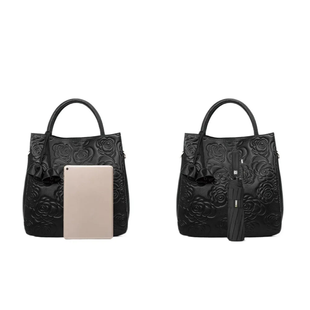 Ladies' fashionable and elegant camellia tote bag with large capacity and multiple compartments, vintage shoulder bag