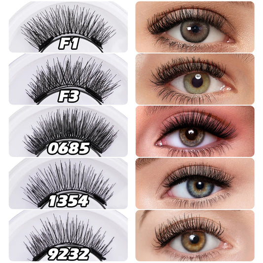 5 Styles 1 boxes Reusable Magnetic Eyelashes Tweezers Set Lash Extension Natural Curler 3-Step Press On False Eyelashes in bulk