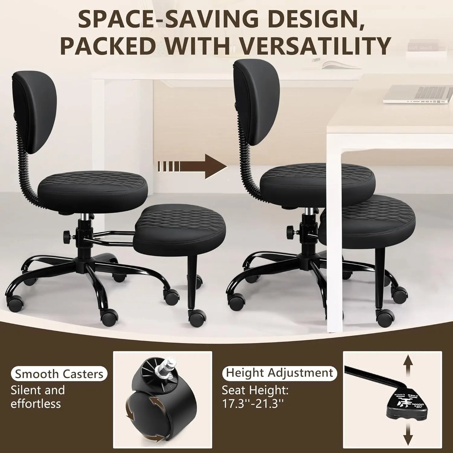 Meditation Chair, Cross Legged Chair with Wheels, ADHD Chair, Criss Cross Desk Chair with Height Adjustable Backrest and Adjustable Stool, Flexible Design for Fidgety Sitters,Black