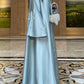 Muslim Women Abaya Dress 2 Piece Set Butterfly Satin Lace-up Morocco Caftan Inner Dress Musulman Ensembles Cadigan Outfit Suits