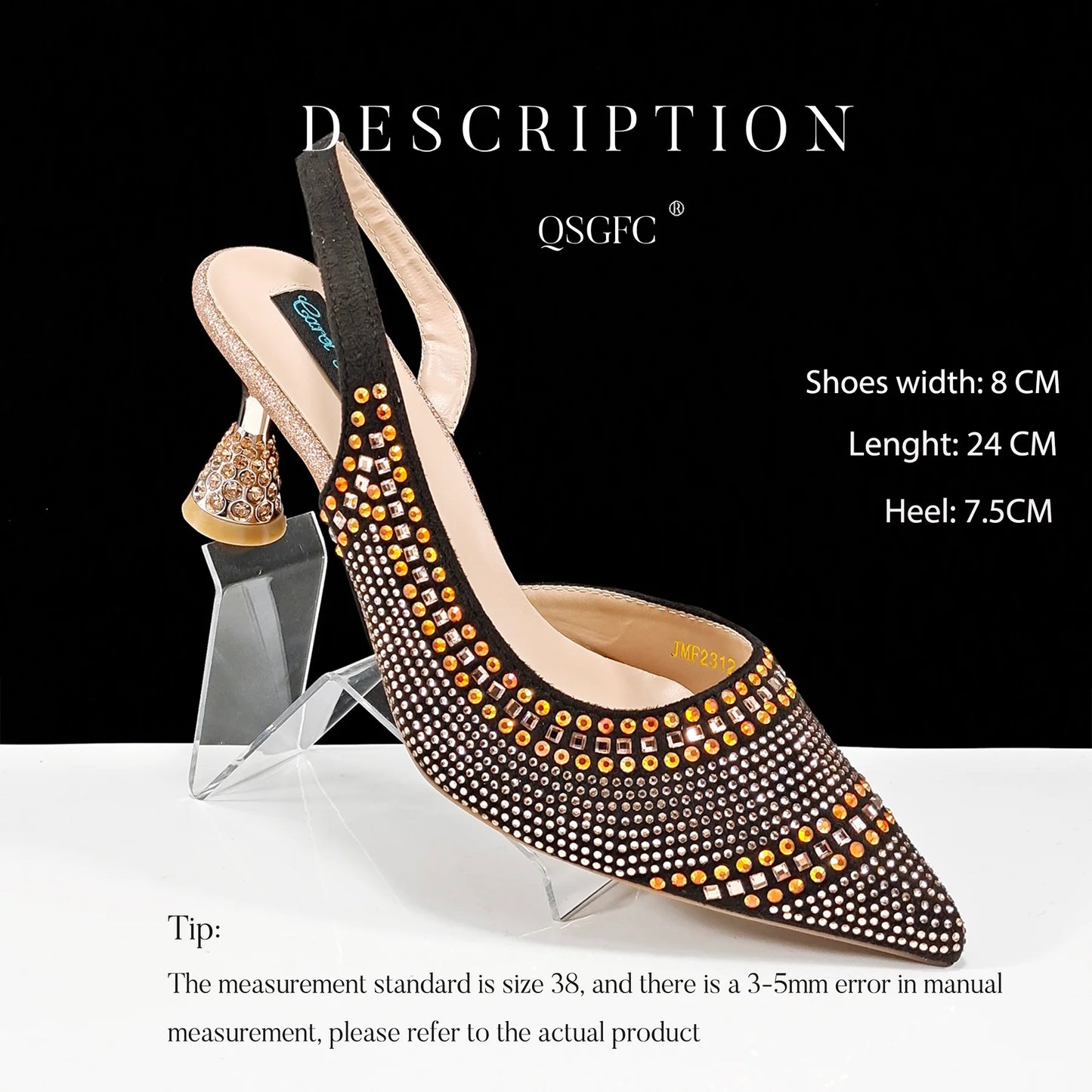 QSGFC New Italian Pumps and Bag To Party 2024 INS Style Pointed-Toe Rhinestone Elegant High Heels Champagne Wedge for Women