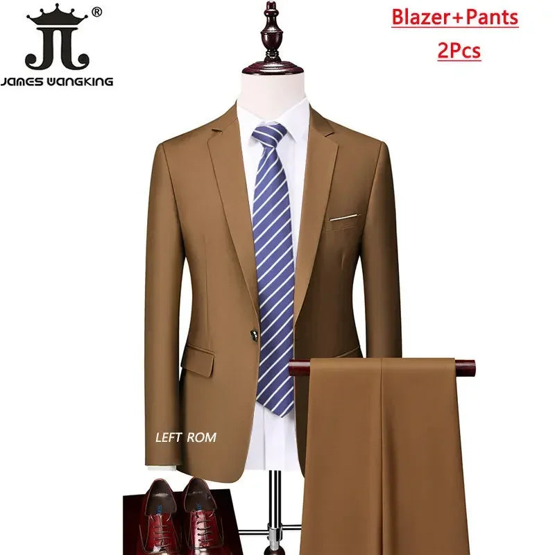 M-6XL 15 Colors ( Jacket+Vest+Pants ) Formal Business Office Men's Suits Groom Wedding Dress Party Dress Solid Color Suit