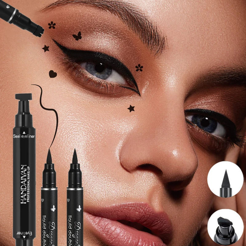 2 in 1 Black Eyeliner Stamp Waterproof Sweat-proof Dual-ended Liquid Eyeliner Quick Dry Easy Applying Eyeliner Pen Lazy Makeup